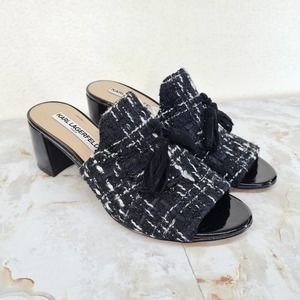 Karl Lagerfeld Hettie 2 Boucle Mules Shoes Tassels Tweed Size 6.5